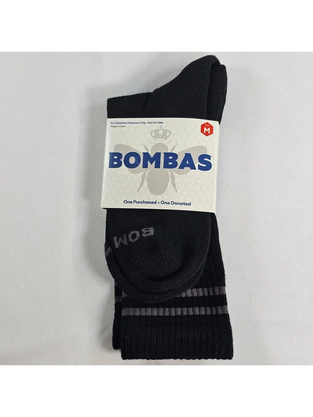Bombas Black Grey Stripe Cushioned Crew Socks Medium Honeycomb Arch Support New